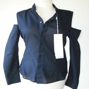 Coming Soon Yohji Yammamoto Dark Blue Cotton Cut Out Cold Shoulder Shirt S M
